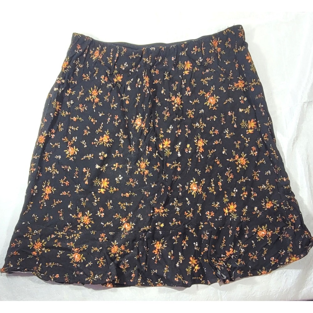 Madewell Women's 100% Viscose Black Floral Ruffle Mini Skirt - Size 0